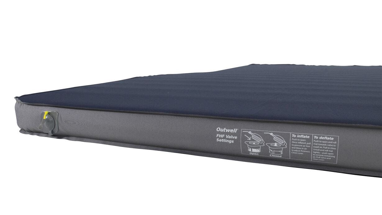 Outwell Dreamboat Campervan Wide Self-Inflating Mattress - close-up of mattress inflation valve and printed instructions