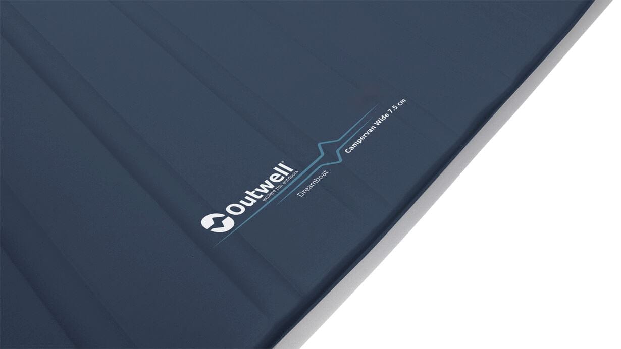 Outwell Dreamboat Campervan Wide Self-Inflating Mattress - close-up of mattress with logo and name