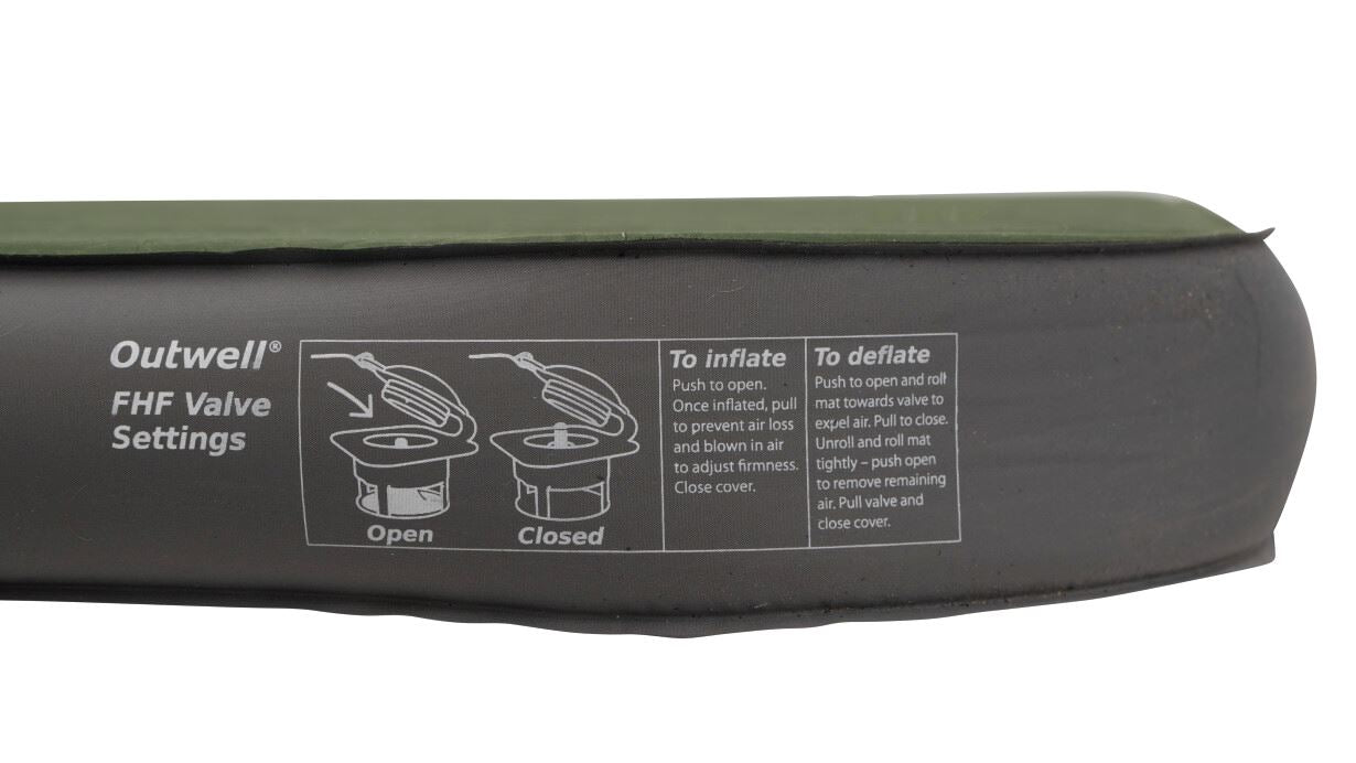 Outwell Dreamhaven Double 15 cm Self Inflating Mat close up feature image of FHF valve settings