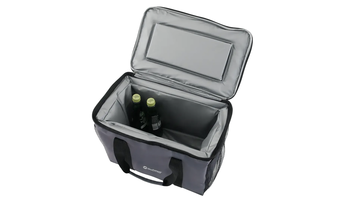 Outwell Eagle Van Cooler 15 Litre Camping Cool Bag - product image, showing bird's eye view of opened cool bag with bottles inside