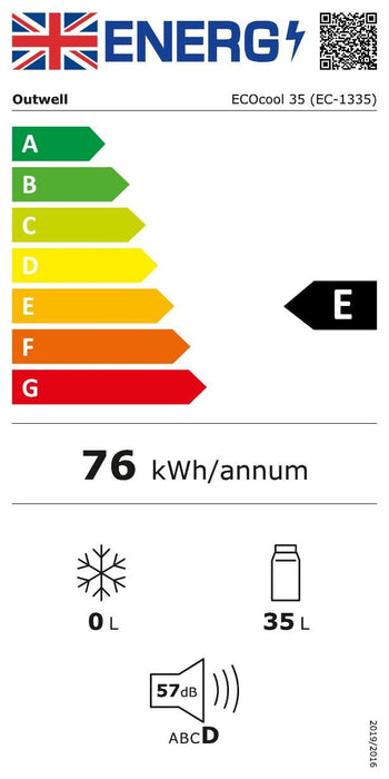 Outwell ECOcool 35 Litre Coolbox - 12 Volt & 230 Volt Dual Power - energy efficiency rating