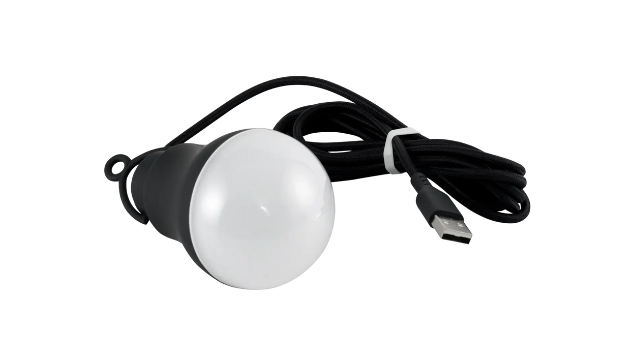 Outwell Epsilon USB Camping Light Bulb - product image, showing bulb and USB charger lead