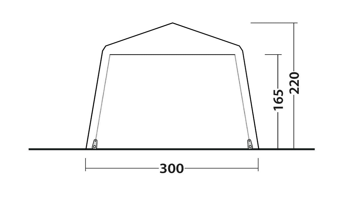 Outwell Fastlane 300 Event Shelter / gazebo / Tent 3m x 3m feature image of layout showing height and width