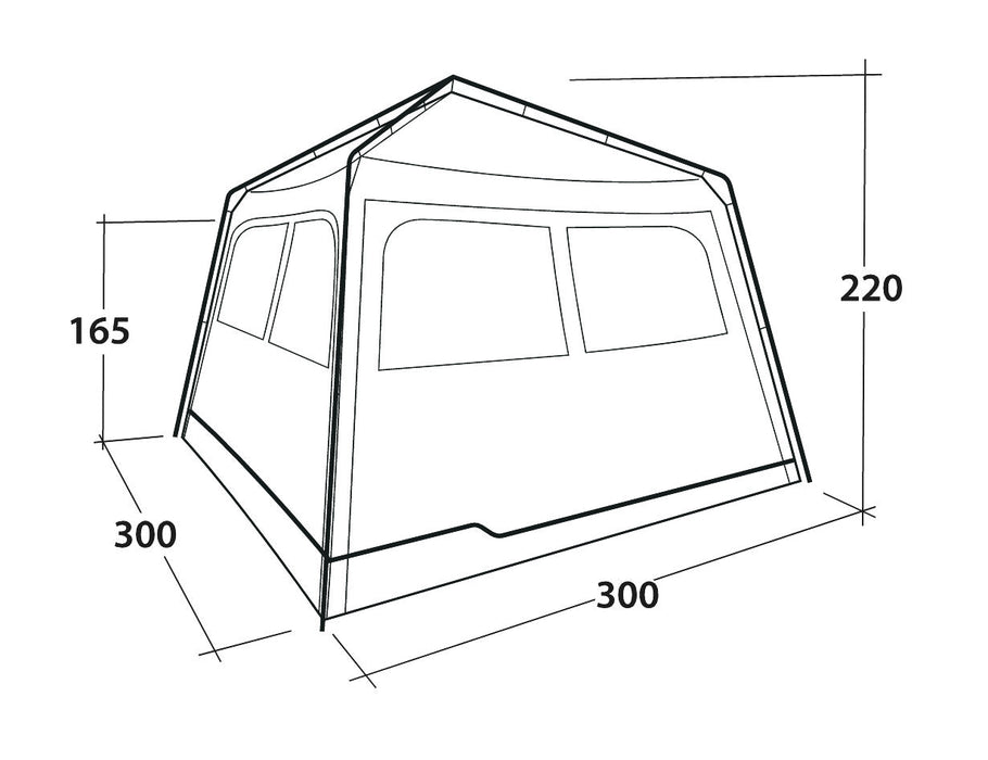 Outwell Fastlane 300 Event Shelter / gazebo / Tent 3m x 3m feature image showing depth width and height