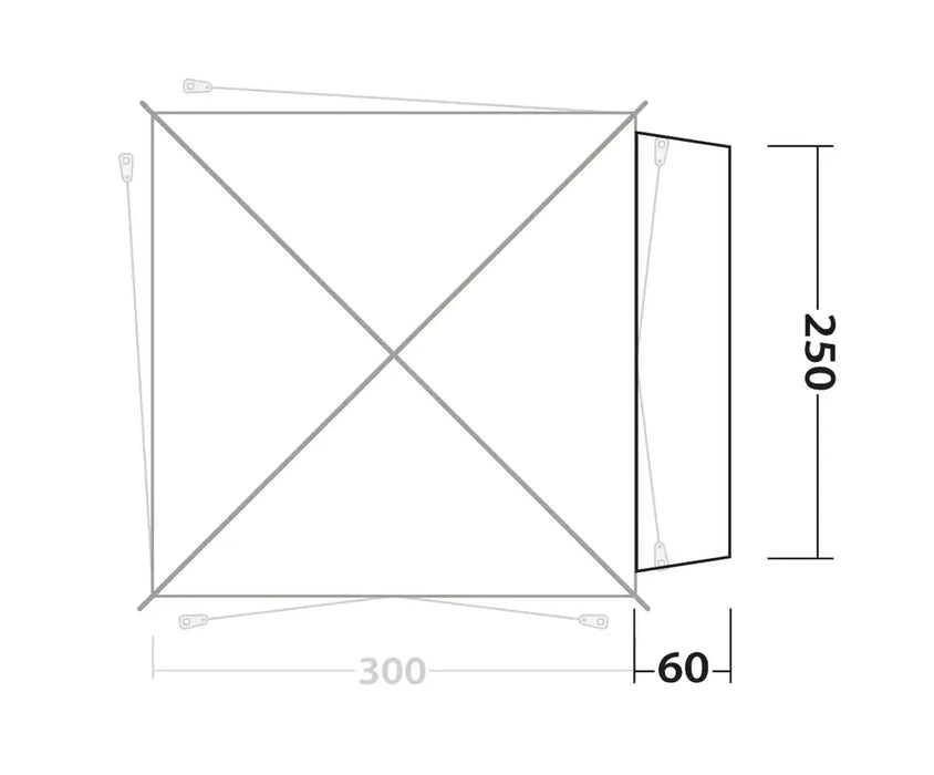 Outwell Fastlane 300 Waterproof Vehicle Awning Connector - product diagram with dimensions