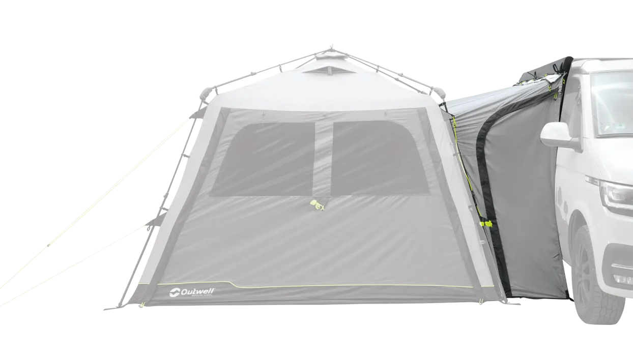 Outwell Fastlane 300 Waterproof Vehicle Awning Connector - product image, shown from side angle, showing connector attached between awning and vehicle