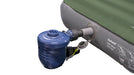 Outwell FHF PUMP ADAPTER feature image showing adaptor in action with blue pump and airbed showing FHF valve settings on grey side of green airbed