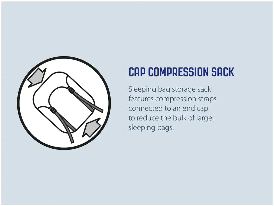 Outwell Freeway Single Sleeping Bag with Built-In Pillow - product cap compression sack infographic