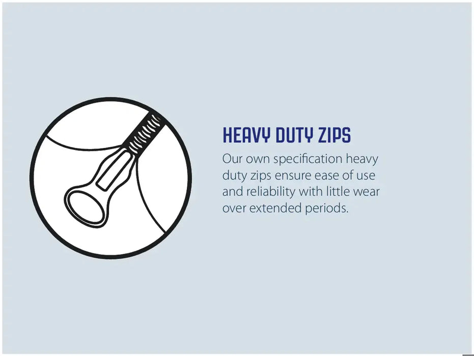 Outwell Freeway Single Sleeping Bag with Built-In Pillow - product heavy duty zips infographic