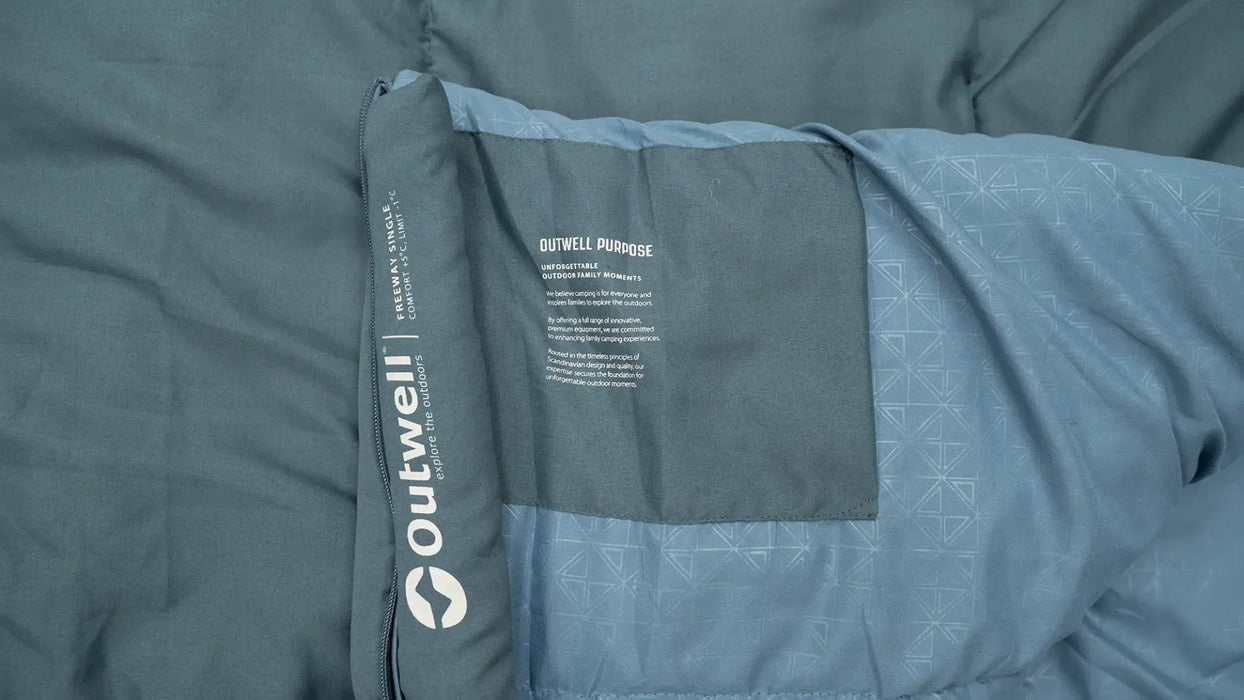 Outwell Freeway Single Sleeping Bag with Built-In Pillow - product image, showing close-up of material