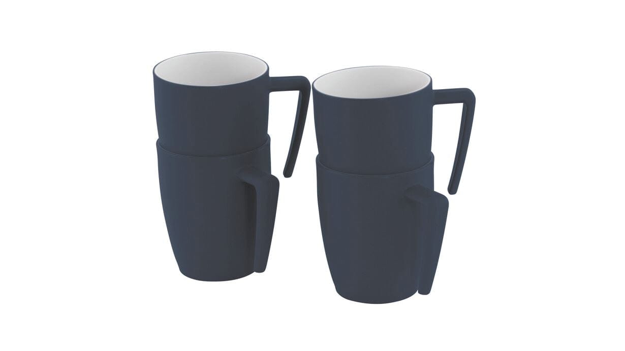 Outwell Gala 4 Person Melamine Mug Set - Navy Night - product image of mugs stacked two-by-two on top of each other