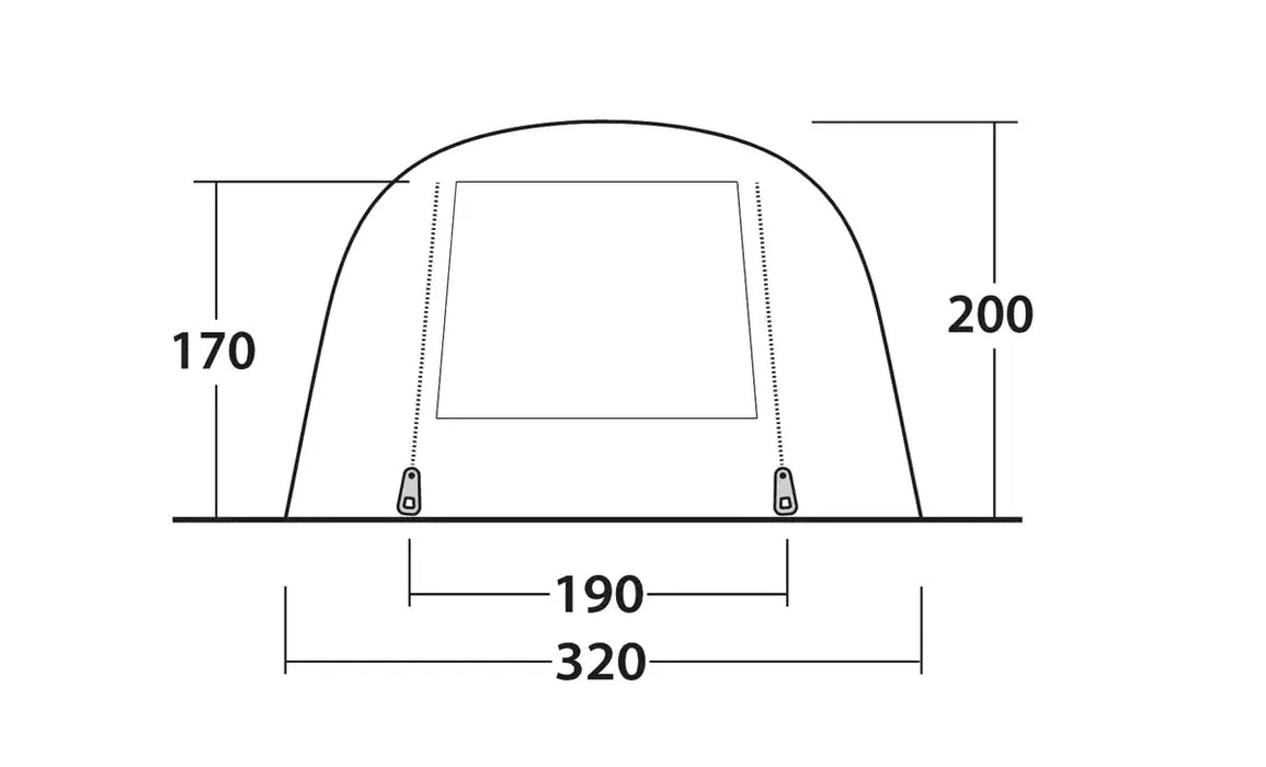 Outwell Hornet 5 Person Inflatable Family Tent - product diagram with dimensions