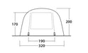 Outwell Hornet 5 Person Inflatable Family Tent - product diagram with dimensions