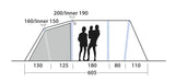 Outwell Hornet 5 Person Inflatable Family Tent - product diagram with dimensions