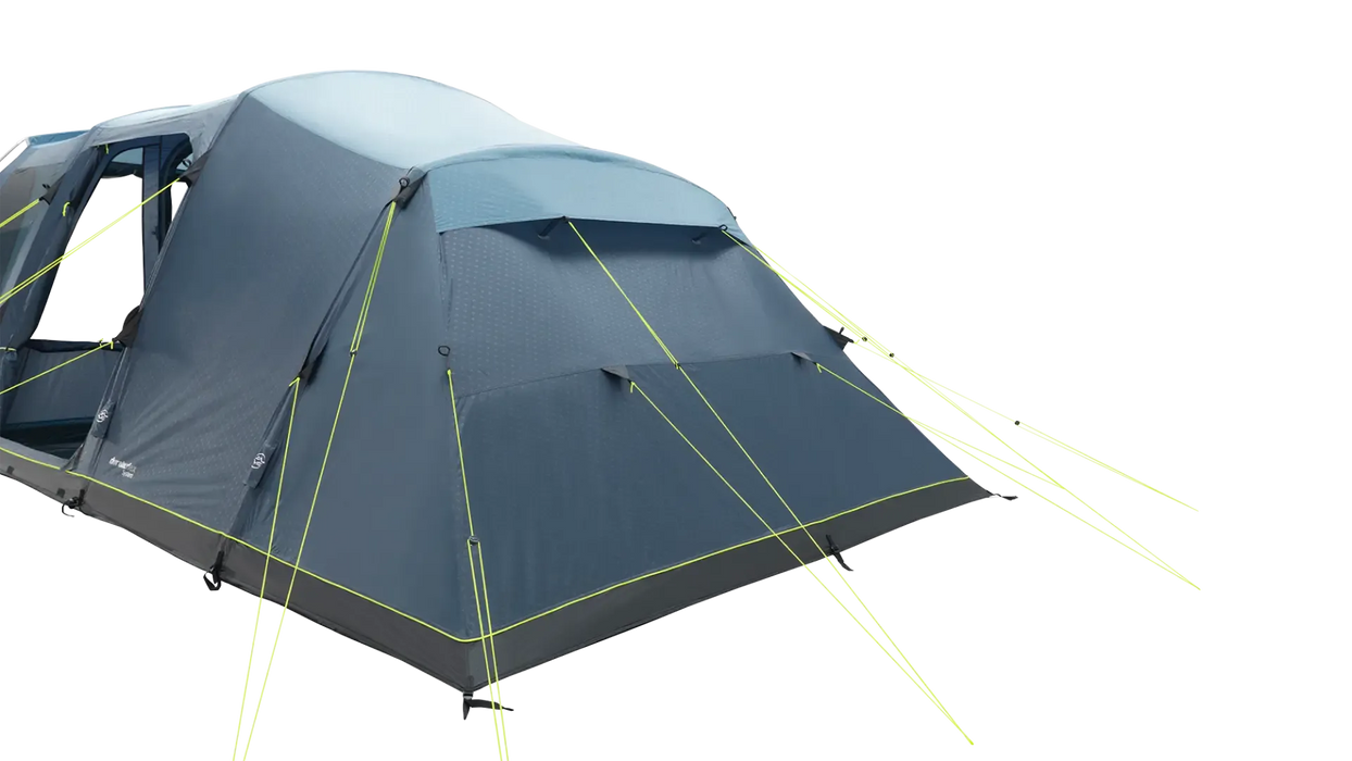 Outwell Hornet 5 Person Inflatable Family Tent - product image, shown from rear-left view, highlight air vent and guylines