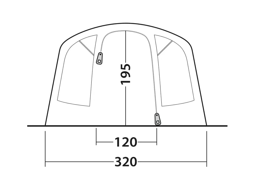 Outwell Monterey 5 Air Inflatable 5-Person Tent - product dimensions infographic