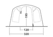 Outwell Monterey 5 Air Inflatable 5-Person Tent - product dimensions infographic