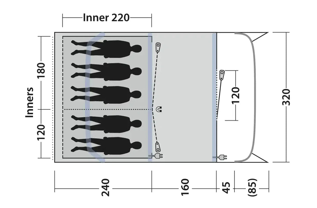 Outwell Monterey 5 Air Inflatable 5-Person Tent - product floorplan infographic