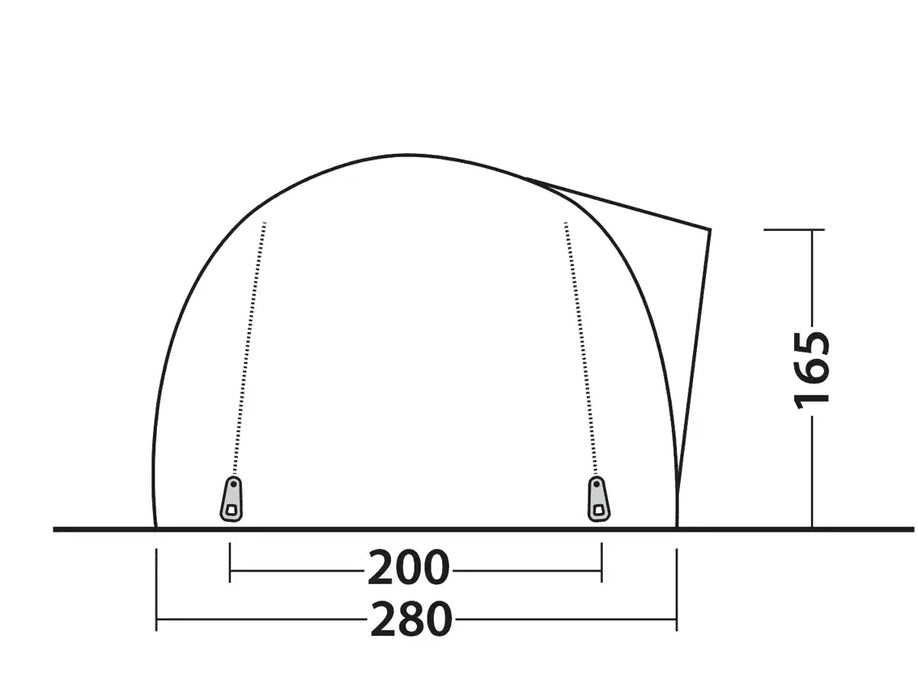 Outwell Nevada 4 Person Tunnel Family Tent - product diagram with dimensions