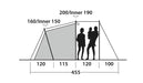 Outwell Nevada 4 Person Tunnel Family Tent - product diagram with dimensions