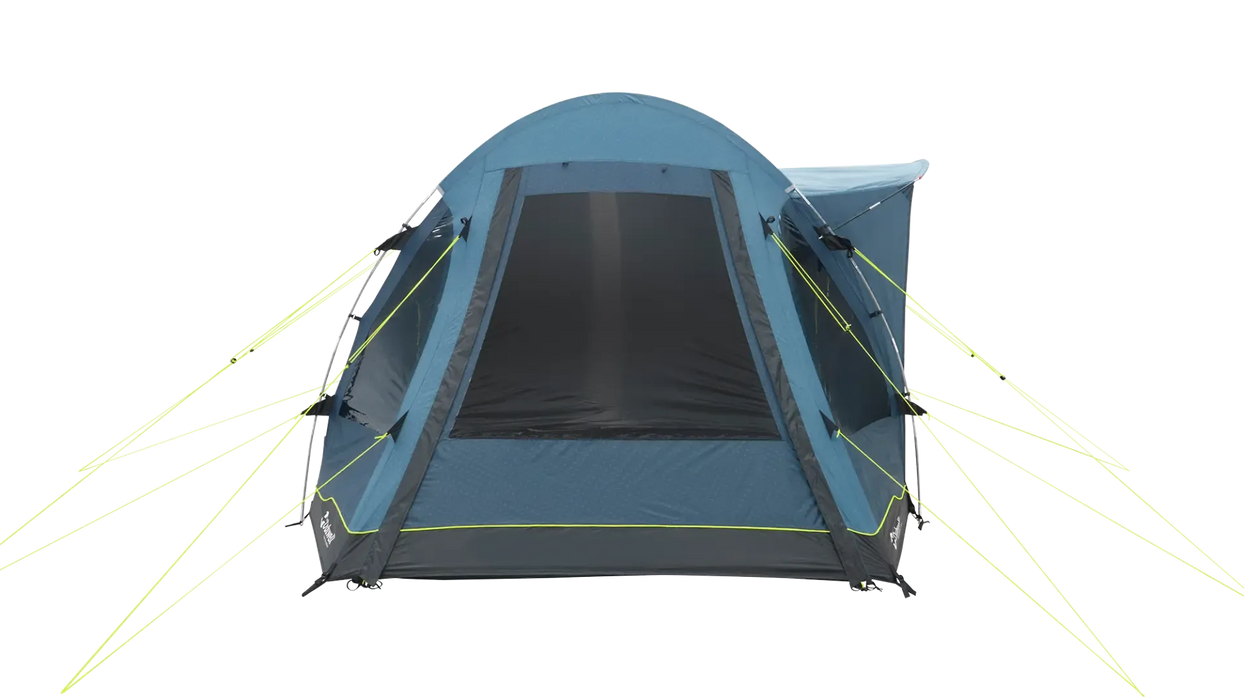 Outwell Nevada 4 Person Tunnel Family Tent - product image from front view, with front door closed and side door open