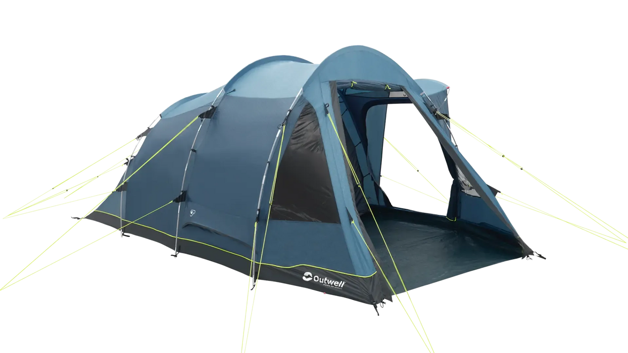 Outwell Nevada 4 Person Tunnel Family Tent - product image from front-left side view, with front door open