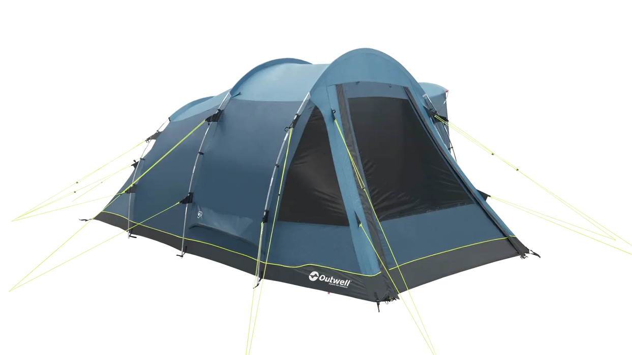Outwell Nevada 4 Person Tunnel Family Tent - product image from front-left side view, with front door closed