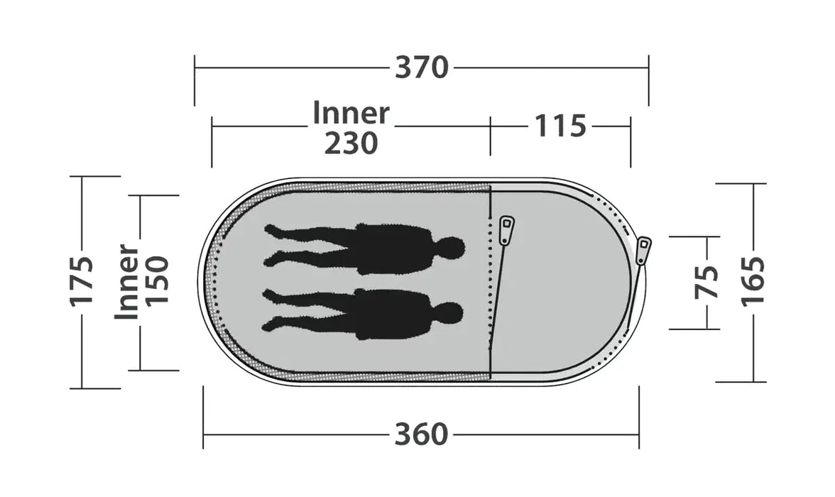 Outwell Nexion 2 - Instant Pitch 2-Person Pop-Up Tent - product floorplan with dimensions