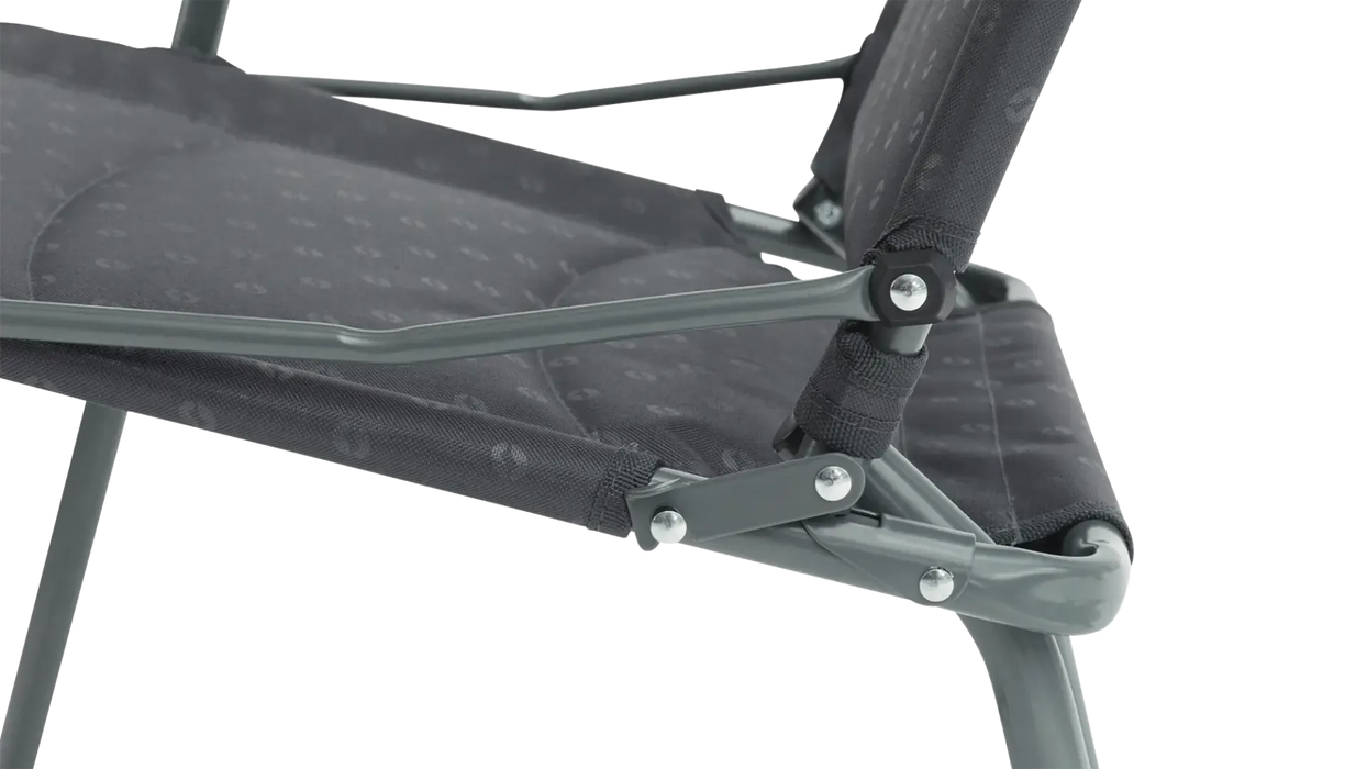 Outwell NomadNest Fold Flat Padded Camping Chair - Misty Grey - product image, showing close-up side view of chair hinge