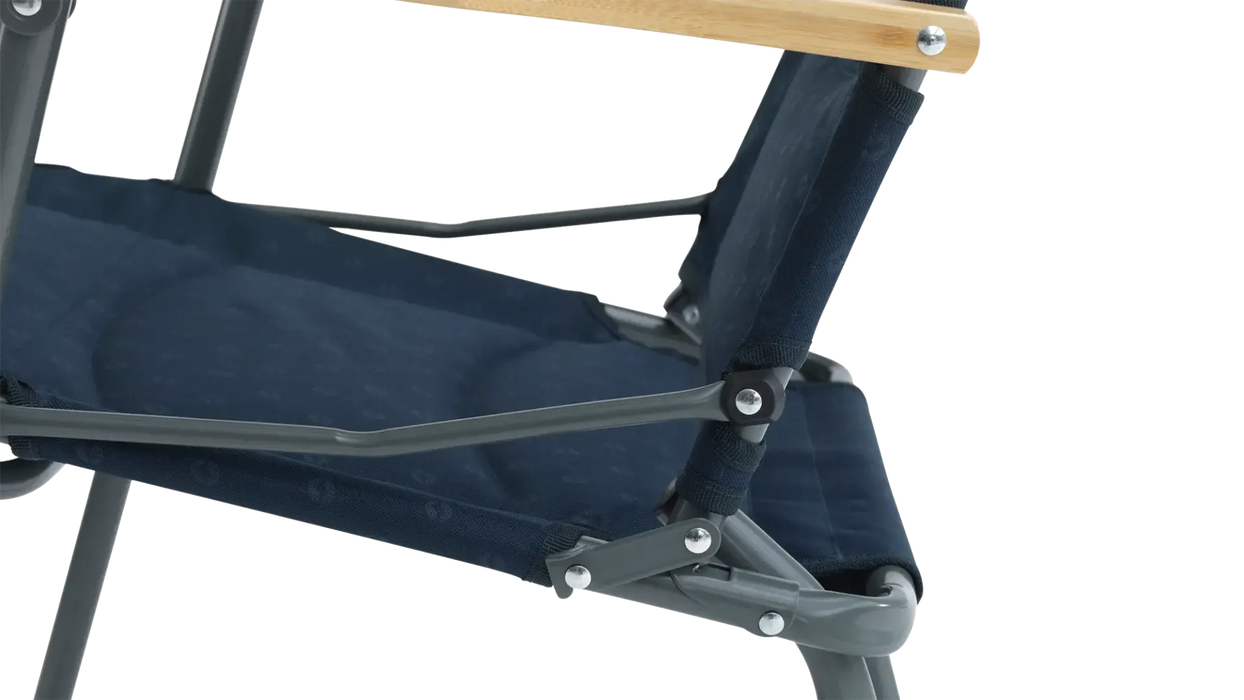 Outwell NomadNest Fold Flat Padded Camping Chair - Navy Night - product image, showing close-up of hinge at rear of chair
