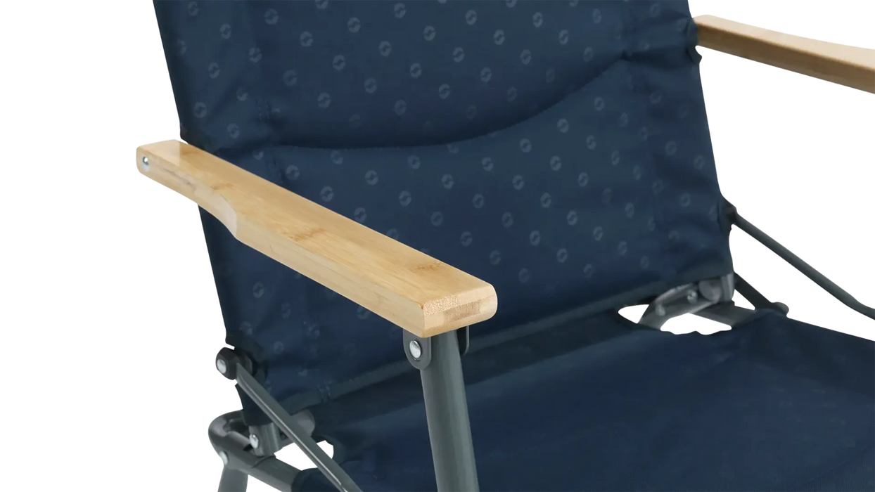 Outwell NomadNest Fold Flat Padded Camping Chair - Navy Night - product image, showing close-up of seat material and arm rest