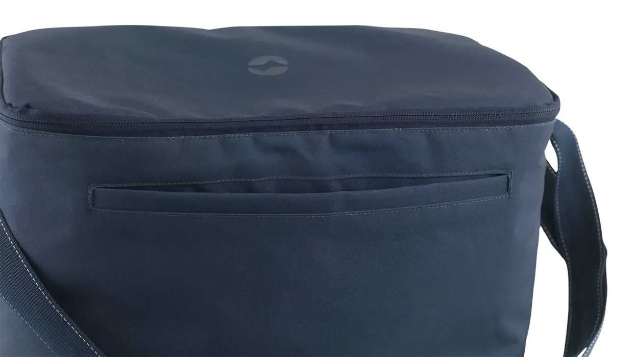 Outwell Petrel 20 Litre Camping Cool Bag - product image, showing close-up on top compartment zip and front storage pocket