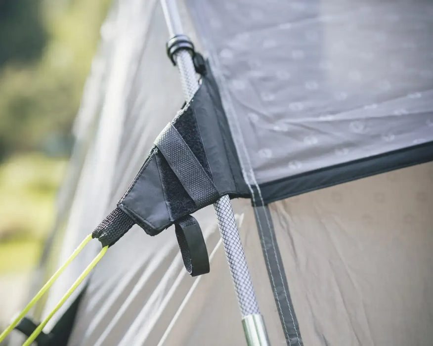 Outwell Pine Hills Drive Away Campervan Awning - lifestyle image, showing close-up of Wind Stabiliser System hook