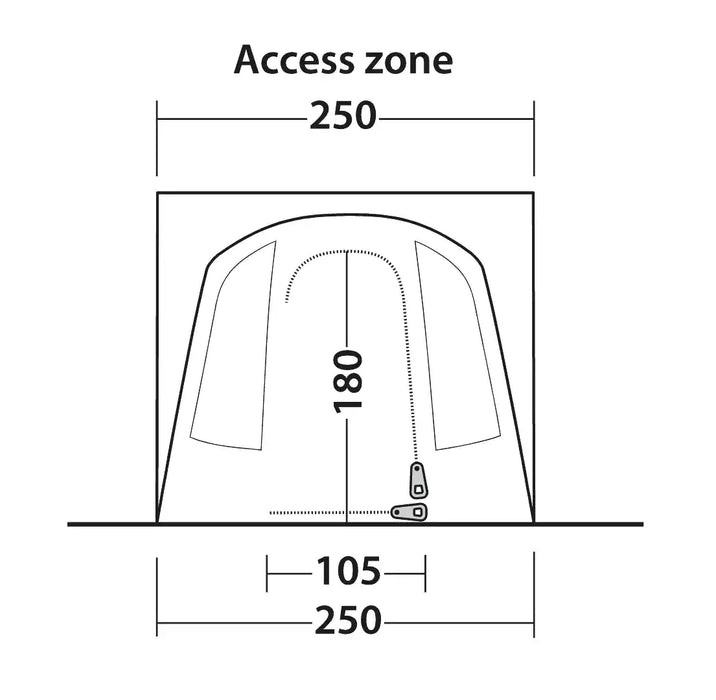 Outwell Pine Hills Drive Away Campervan Awning - product diagram with dimensions