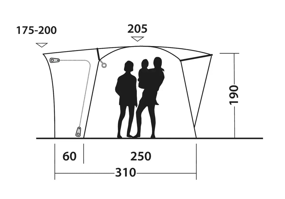 Outwell Pine Hills Drive Away Campervan Awning - product diagram with dimensions