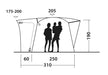 Outwell Pine Hills Drive Away Campervan Awning - product diagram with dimensions