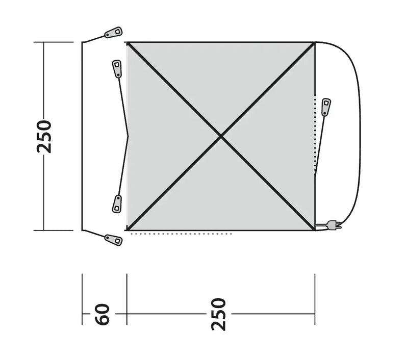 Outwell Pine Hills Drive Away Campervan Awning - product floorplan diagram with dimensions