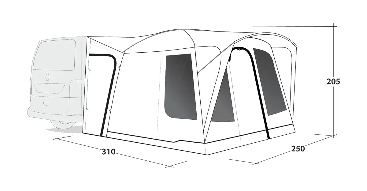 Outwell Pine Hills Drive Away Campervan Awning - product diagram with dimensions