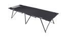 Black folding cot on a white background