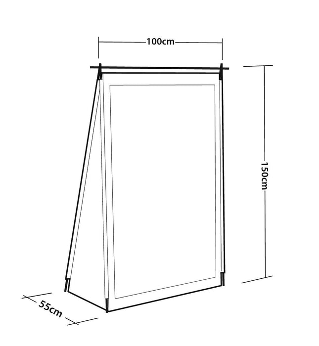 Outwell Ryde Tent Storage Unit - Camping Tent Organiser layout image of width 100cm height 150cm and depth 55cm