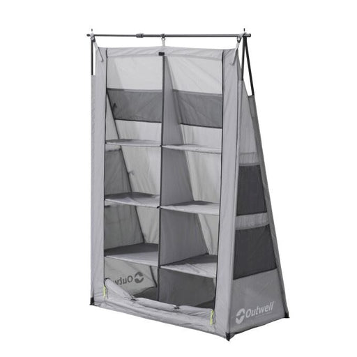 Outwell Ryde Tent Storage Unit - Camping Tent Organiser main feature image of the organiser with door open showing 8 shelves