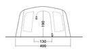 Outwell Sacramento 6 Air Inflatable 6 Person Tent - tent front view dimensions infographic