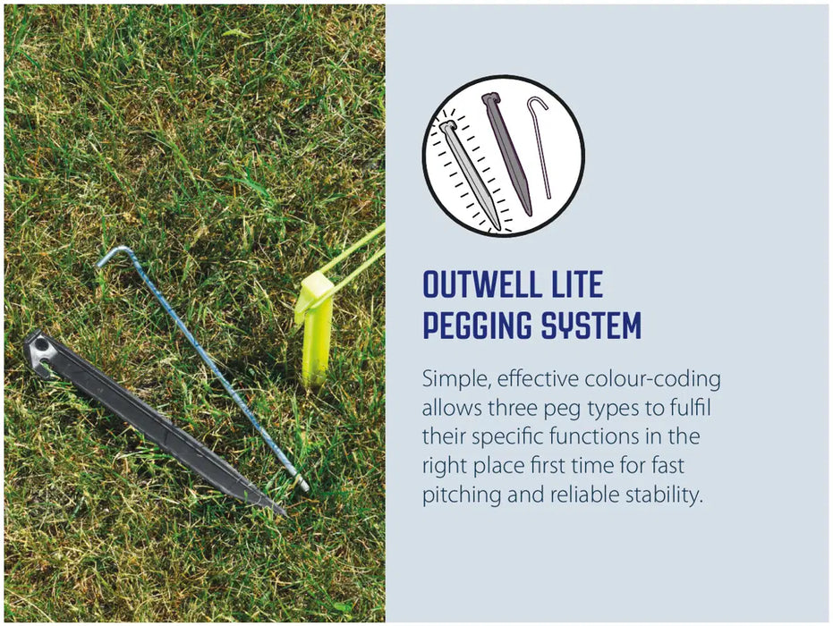 Outwell Santa Monica Air Drive Away Inflatable Awning - Mid/Tall - Outwell Lite pegging system infographic