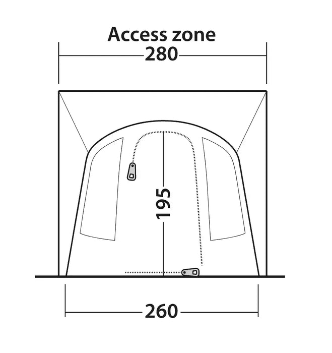 Outwell Santa Monica Air Drive Away Inflatable Awning - Mid/Tall - product diagram with dimensions