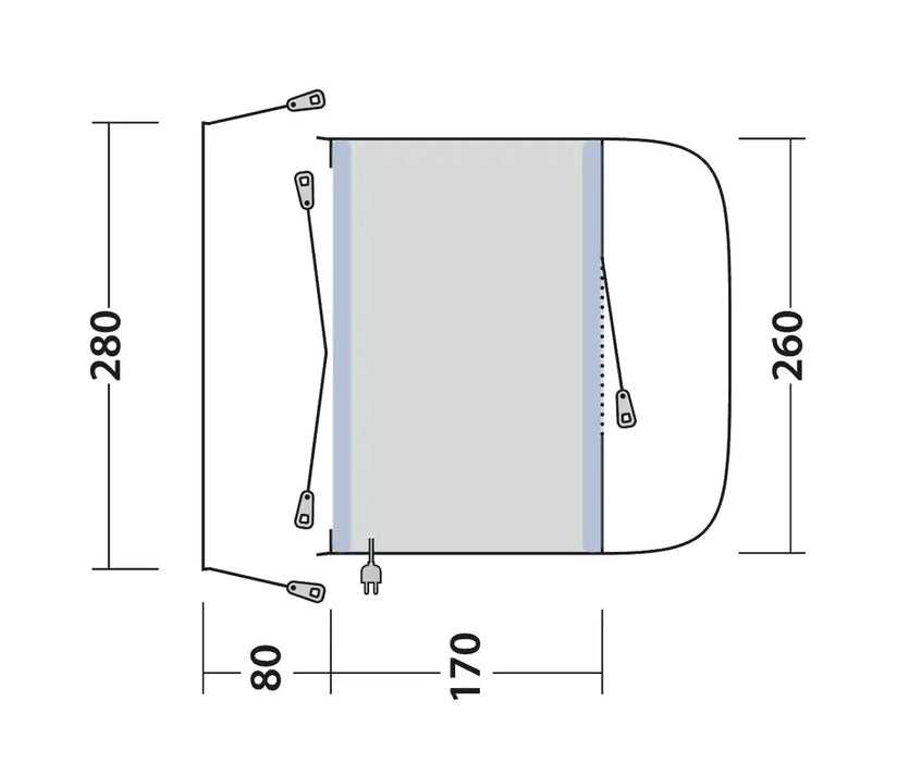 Outwell Santa Monica Air Drive Away Inflatable Awning - Mid/Tall - product floorplan diagram with dimensions