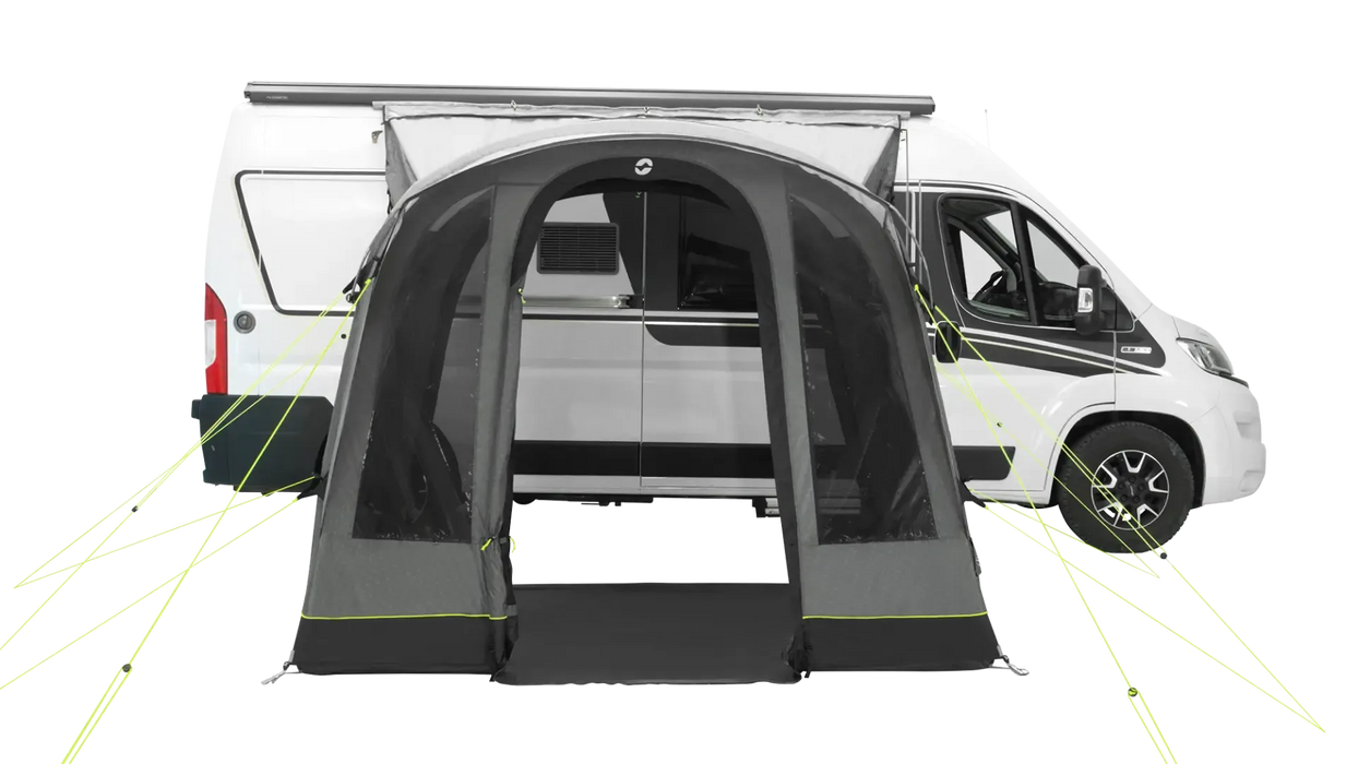 Outwell Santa Monica Air Drive Away Inflatable Awning - Mid/Tall - product image, from front angle, showing front and rear entrances open
