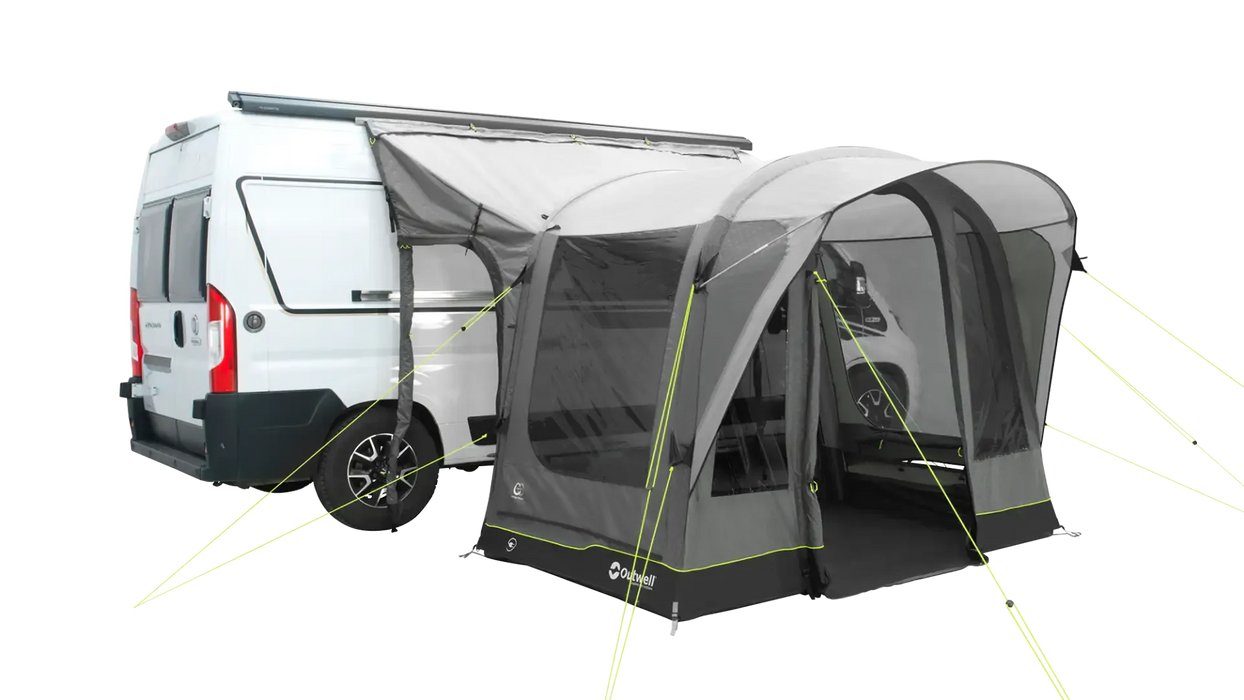 Outwell Santa Monica Air Drive Away Inflatable Awning - Mid/Tall - product image, taken from side angle, showing front and side entrances open