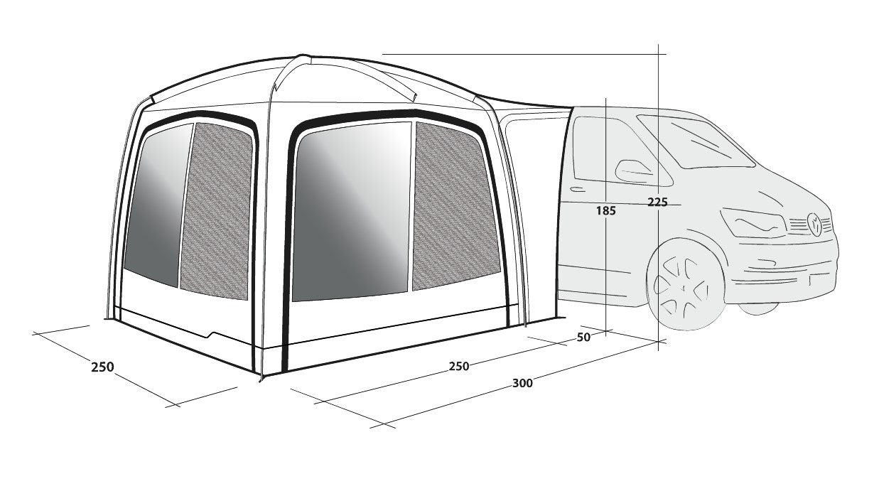 Outwell Shalecrest - Vehicle Drive Away Awning layout image of main measurements