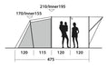 Outwell Sky 6 Person Tunnel Family Tent - product diagram with dimensions