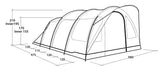Outwell Sky 6 Person Tunnel Family Tent - product diagram with dimensions